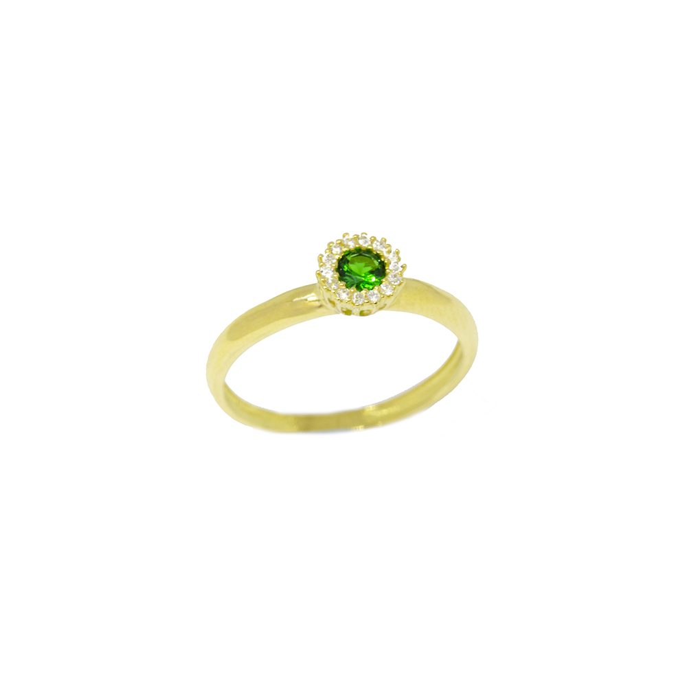 Anel Redondo Esmeralda Sint�tica em Ouro 18 Kilates � 25441